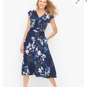 🌸 Talbots Navy Floral Cap Sleeve Midi Dress | Size 14 | NWT